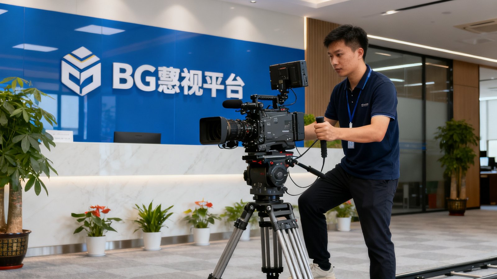 BG视讯平台为企业客户拍摄品牌宣传片，使用滑轨和稳定器捕捉流畅画面